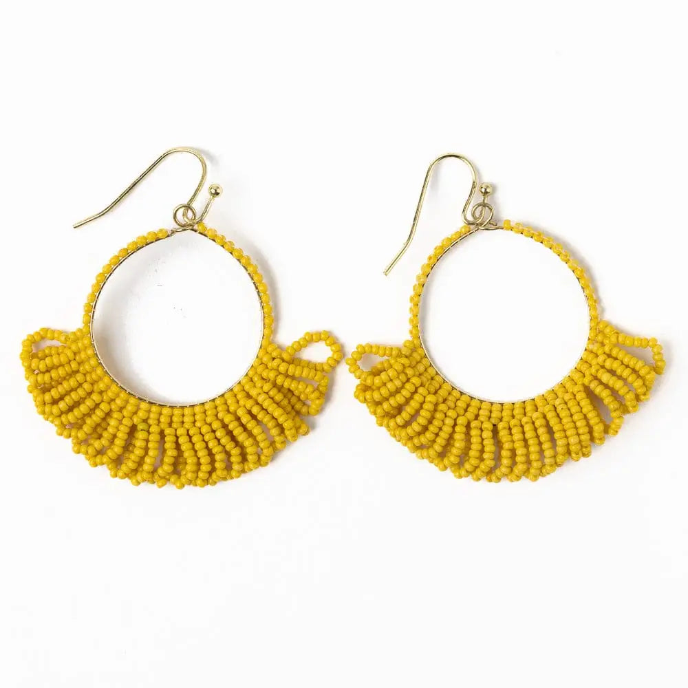 Kendra Seed Bead Fringe Hoop Earrings - Yellow
