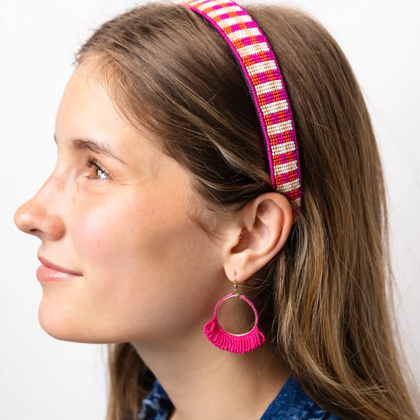 Kendra Seed Bead Fringe Hoop Earrings - Hot Pink