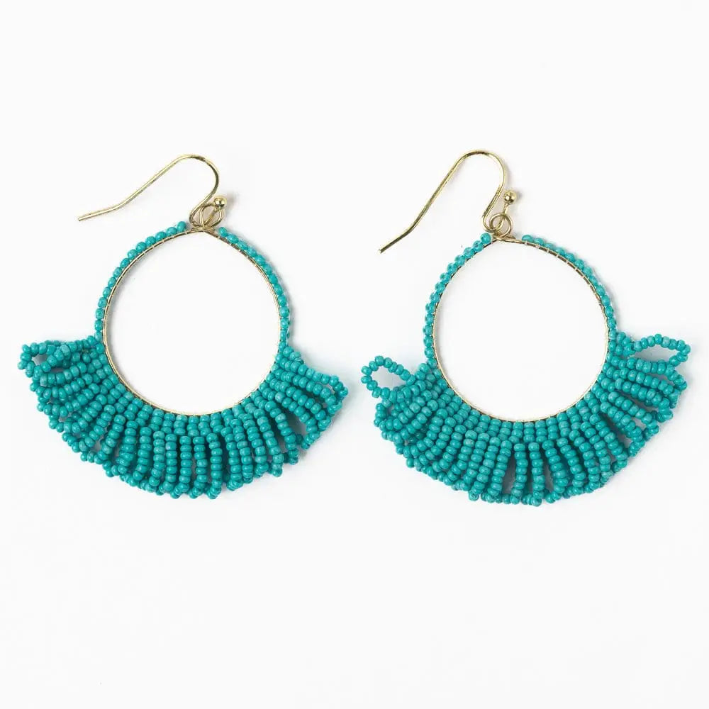 Kendra Seed Bead Fringe Hoop Earrings - Turquoise