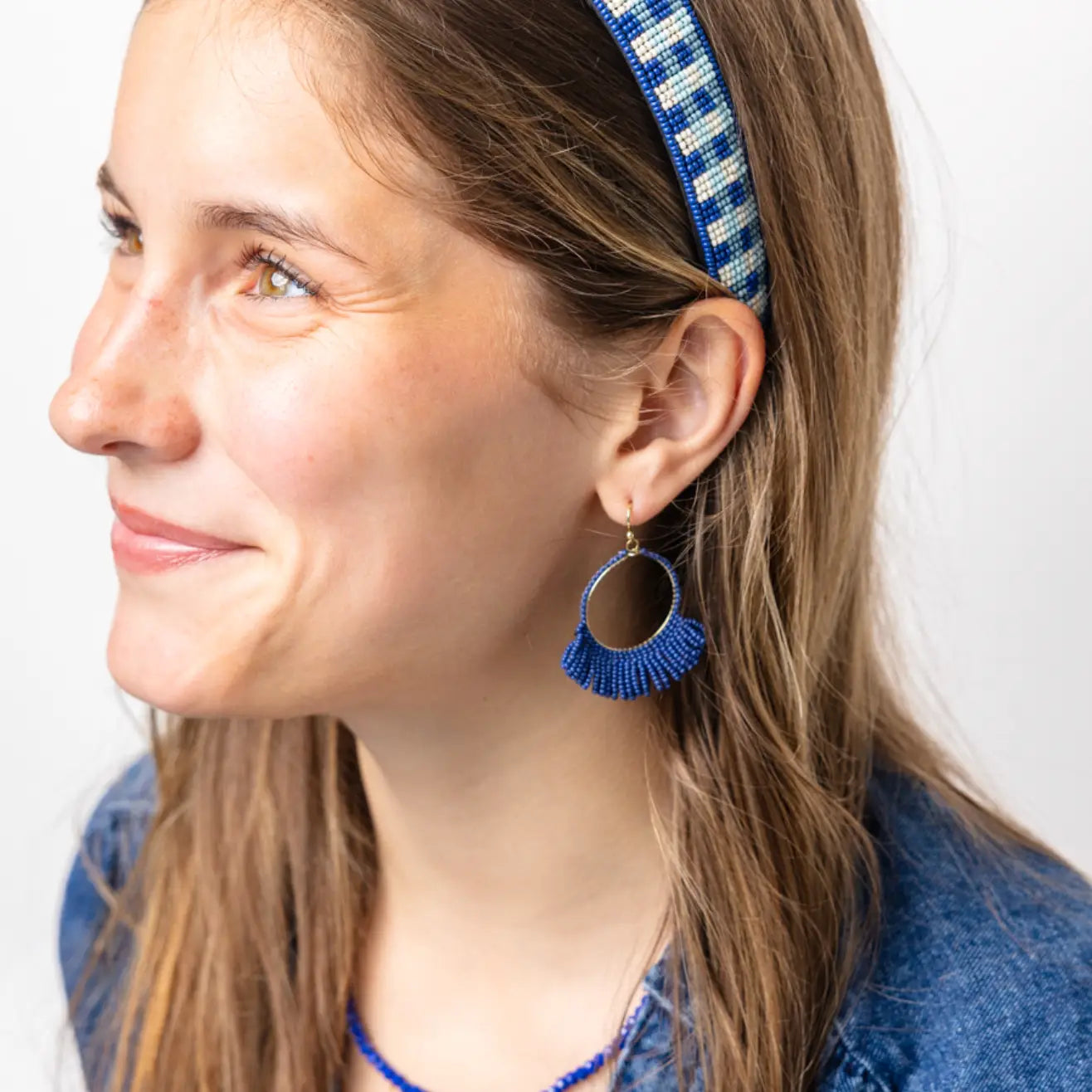 Kendra Seed Bead Fringe Hoop Earrings - Navy