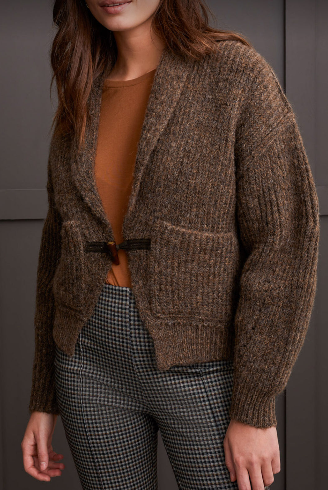 Cropped Cardigan with Toggle Button - Dark Walnut