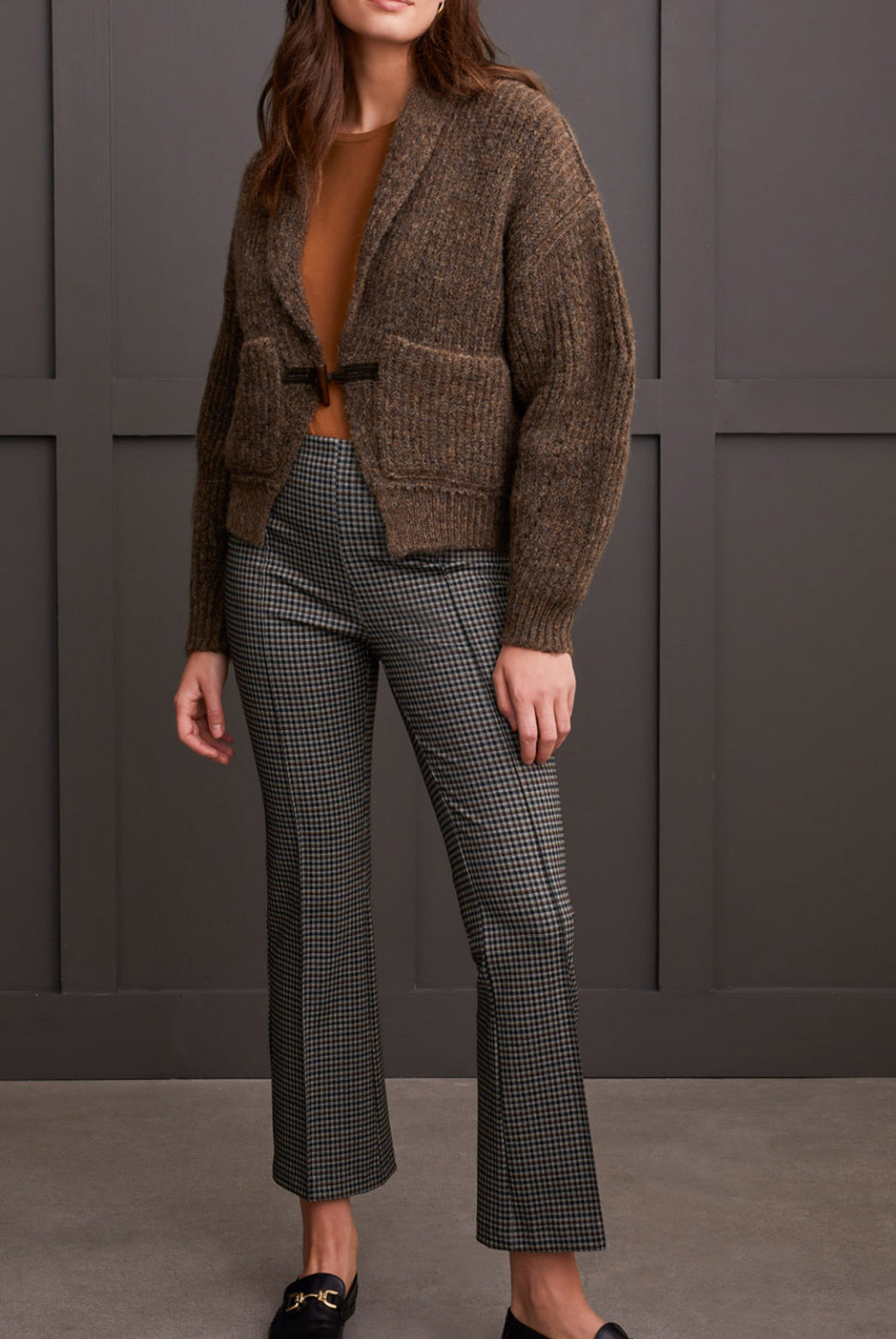 Cropped Cardigan with Toggle Button - Dark Walnut