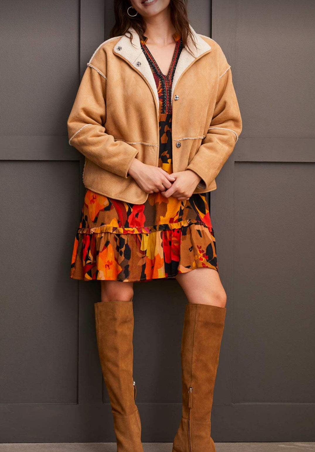 Snap Front Reversible Jacket - Tan