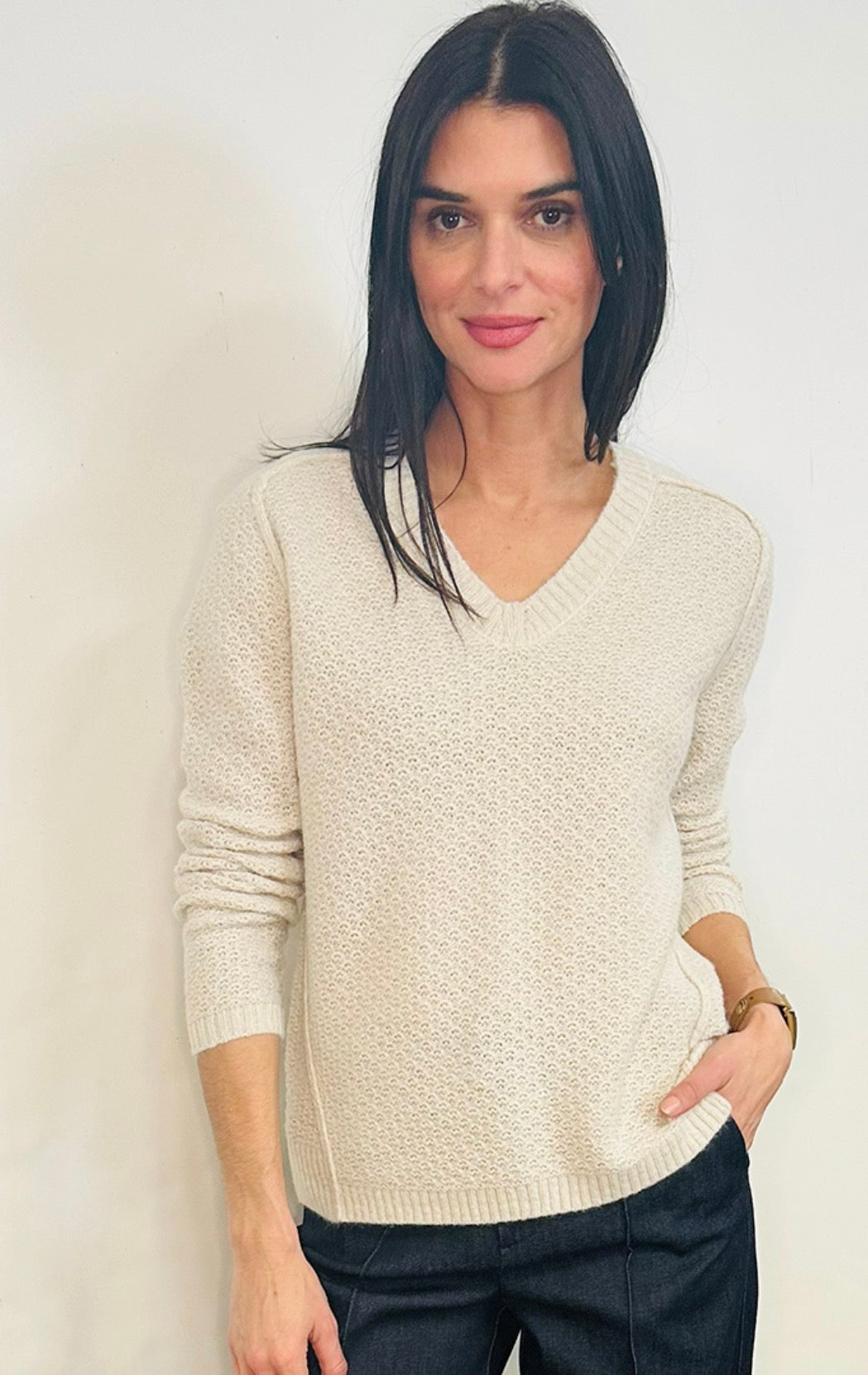 Femme Tuck V-Neck Sweater - Sugar Cookie
