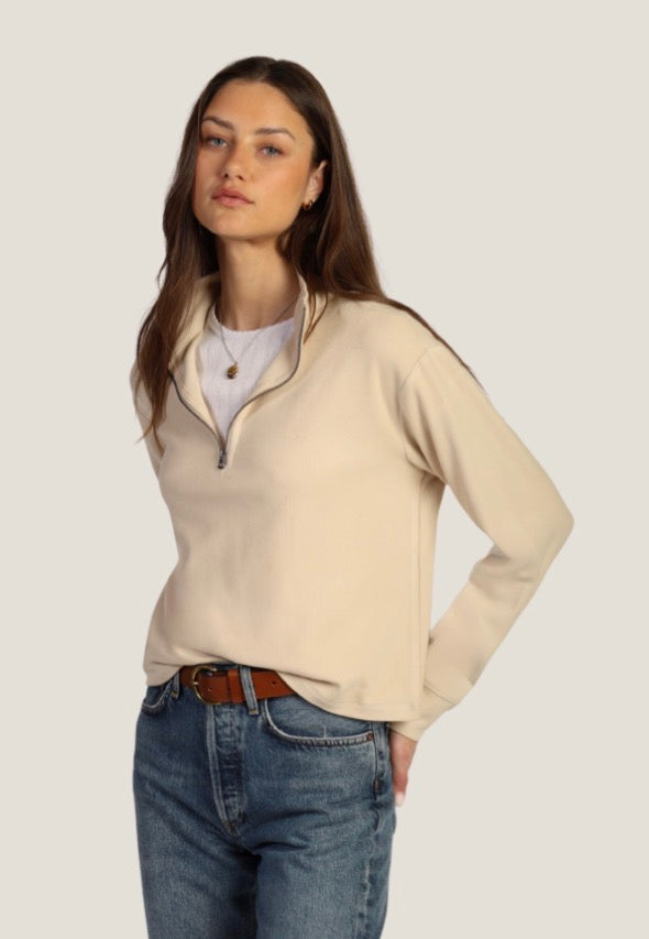Quarter Zip Pullover - Beige