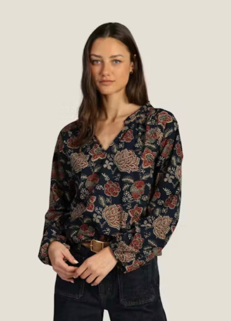 Camila Long Sleeve Top - Navy/Red