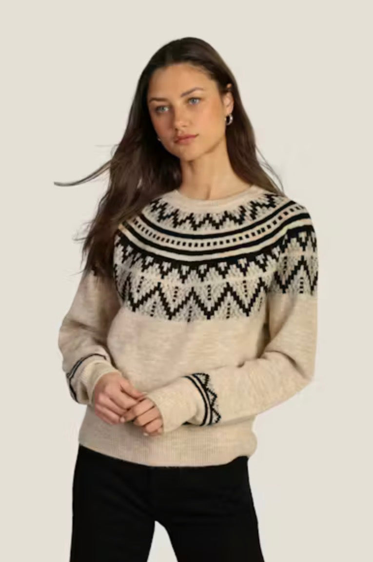 Tara Fair Isle Design Sweater - Oatmeal/Black/Heather