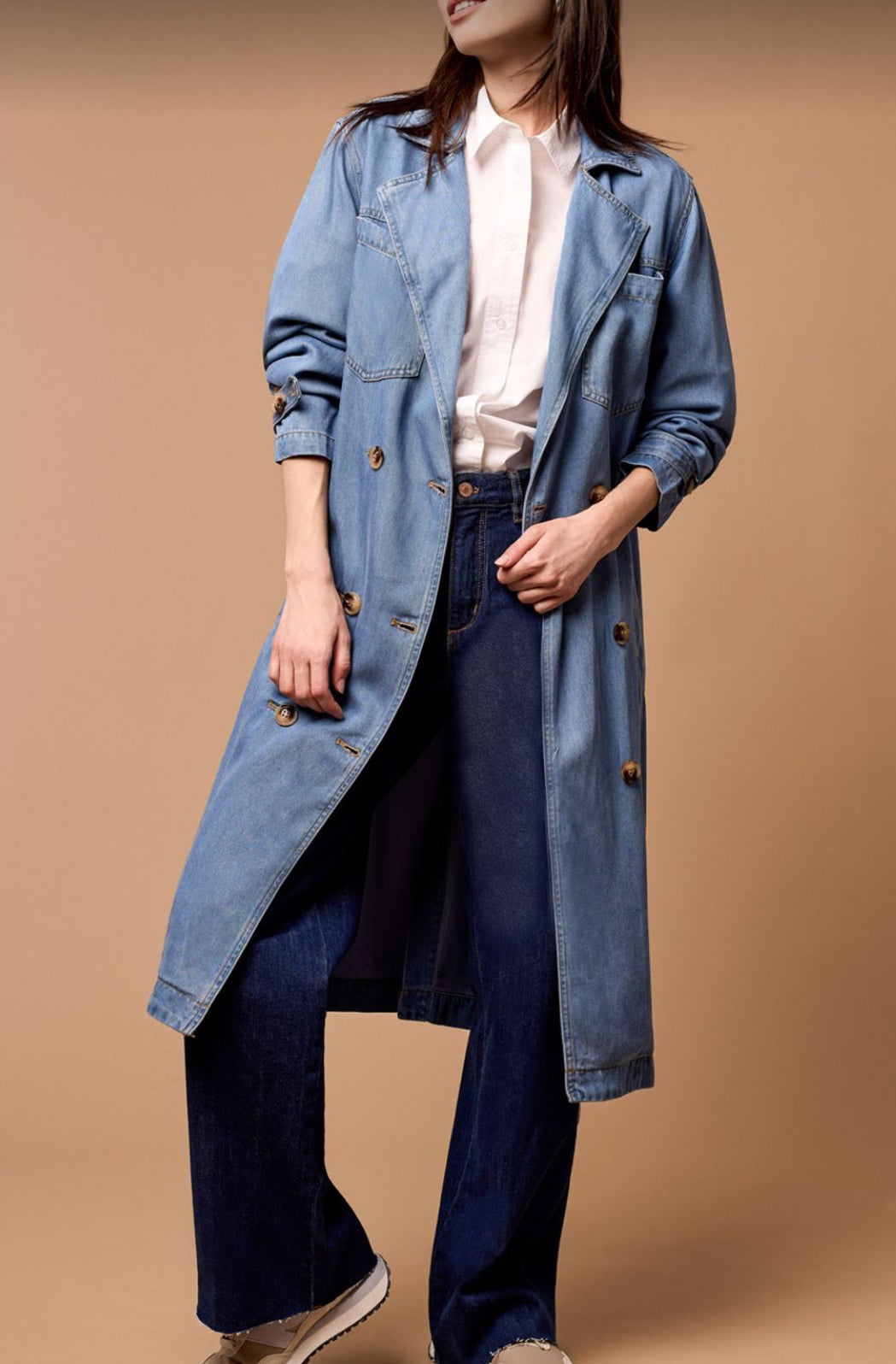 Denim Trench Coat - Soft Blue