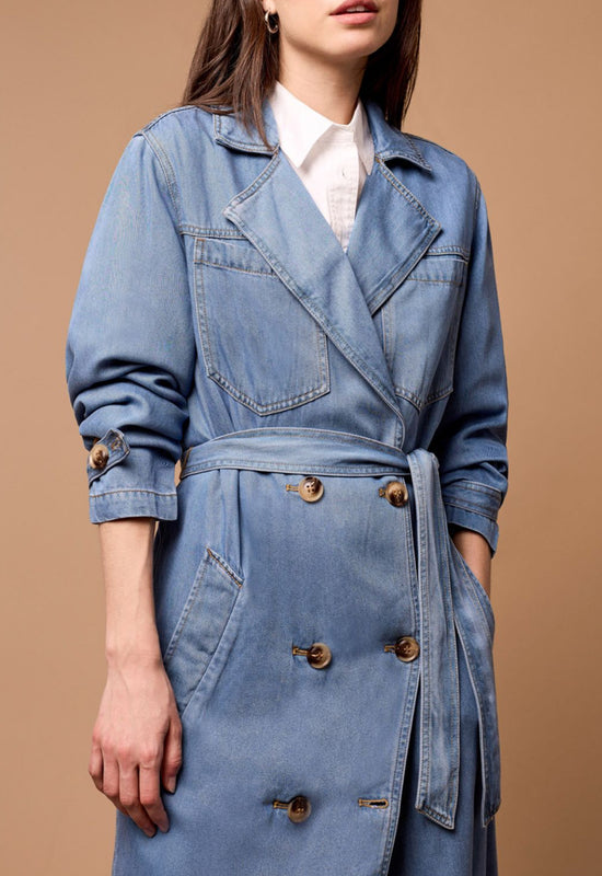 Denim Trench Coat - Soft Blue