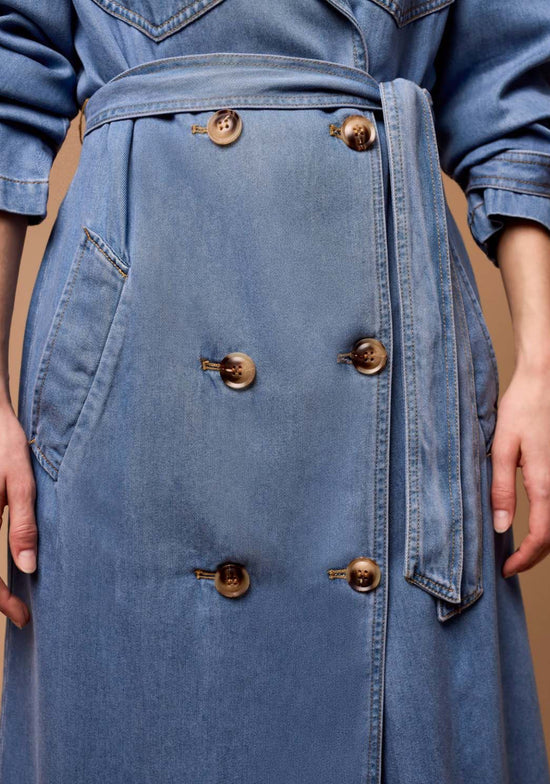 Denim Trench Coat - Soft Blue