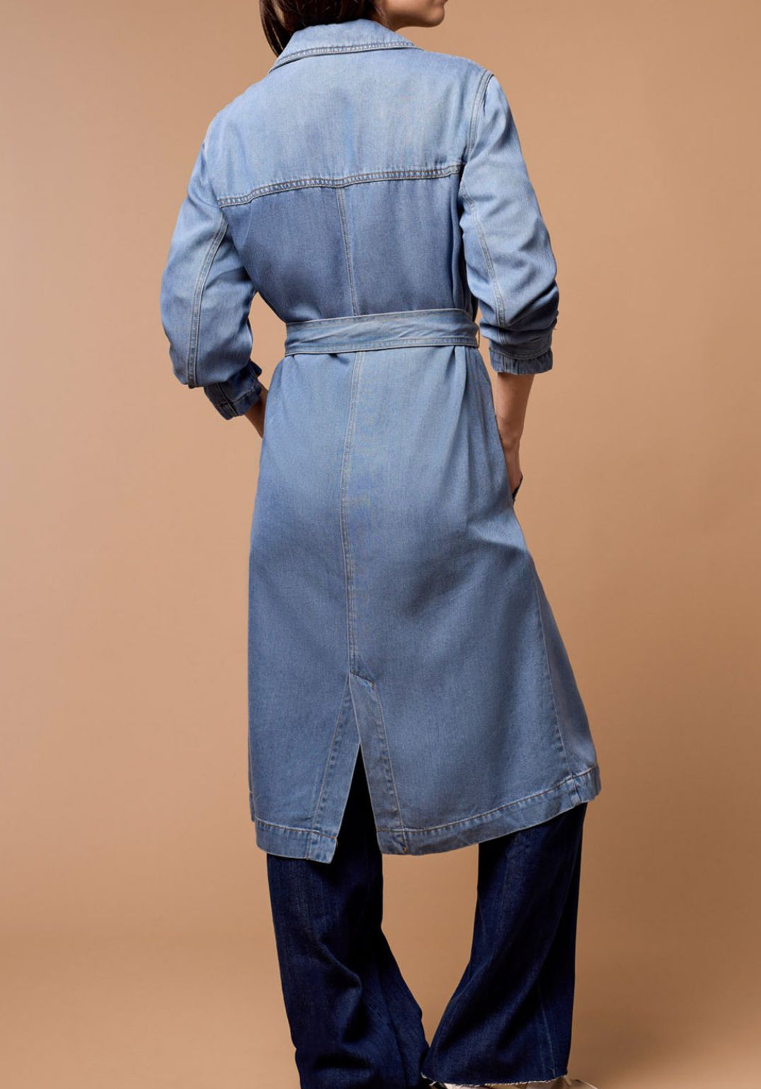 Denim Trench Coat - Soft Blue