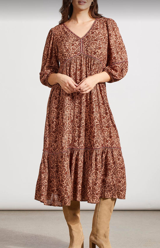 Midi Dress with Embroidery - Cappuccino