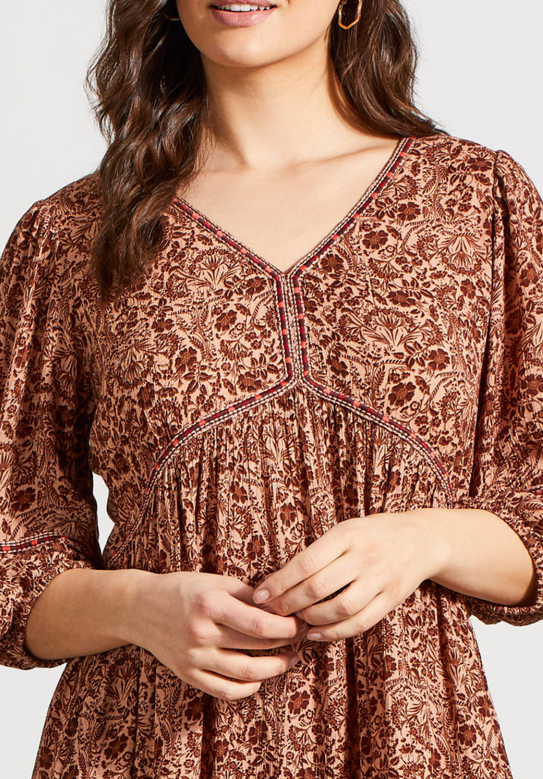 Midi Dress with Embroidery - Cappuccino