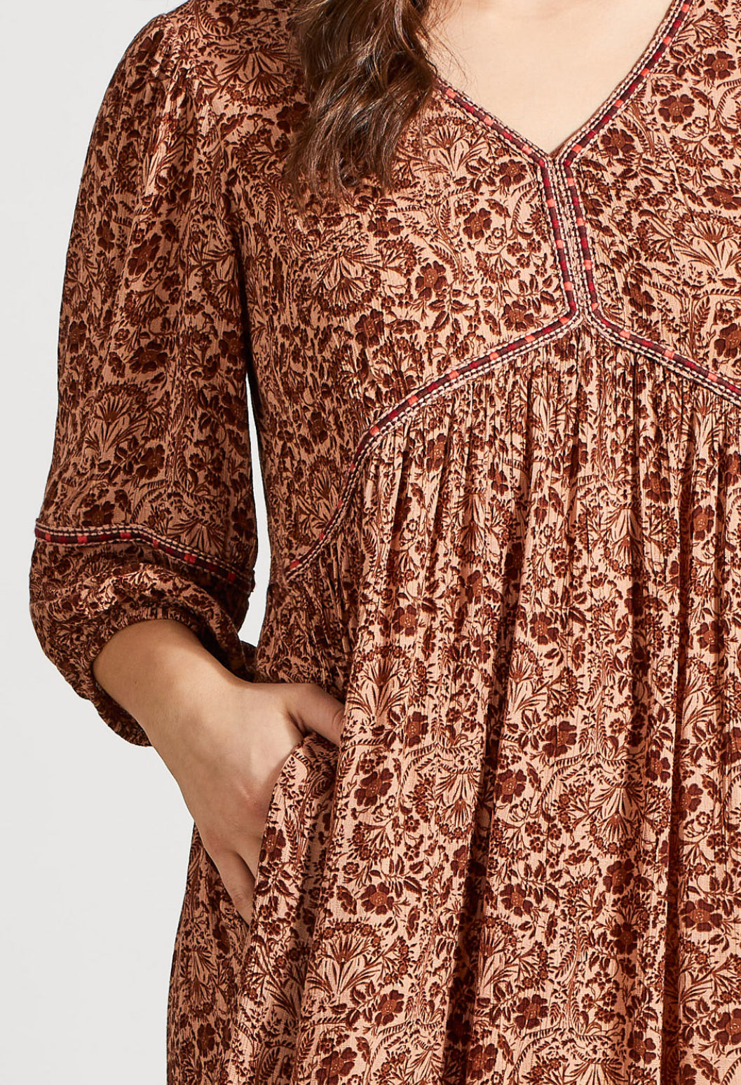 Midi Dress with Embroidery - Cappuccino