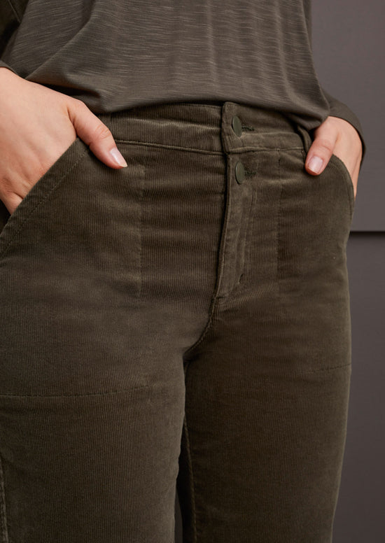 Stretch Corduroy Straight Leg Pants - Spinach