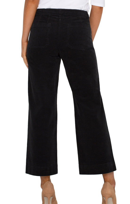 Cropped Wide Leg Corduroy Pants with Patch Pockets - Black