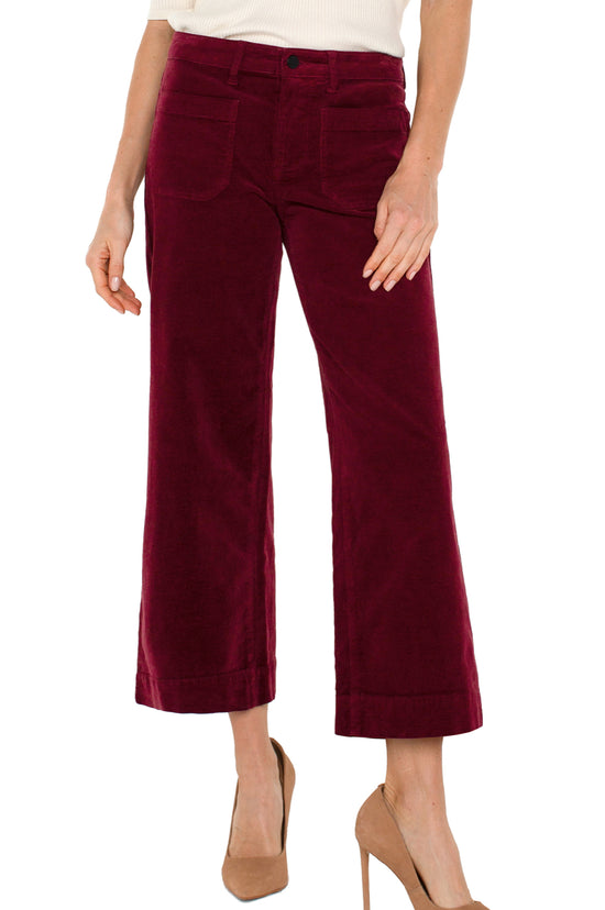 Cropped Wide Leg Corduroy Pants with Patch Pockets - Ruby