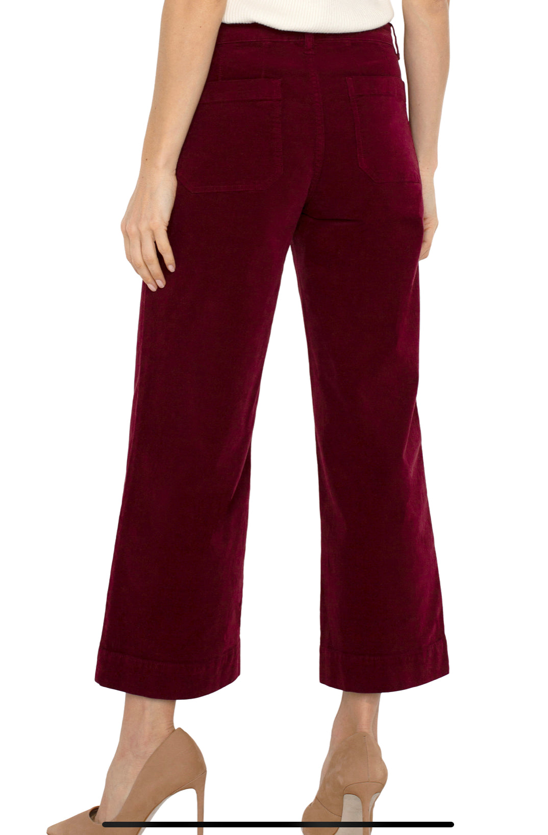 Cropped Wide Leg Corduroy Pants with Patch Pockets - Ruby