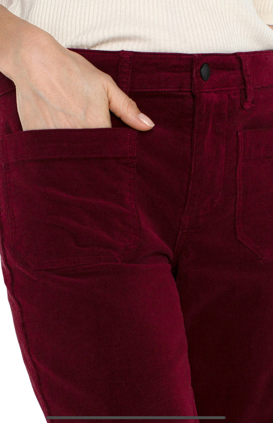 Cropped Wide Leg Corduroy Pants with Patch Pockets - Ruby