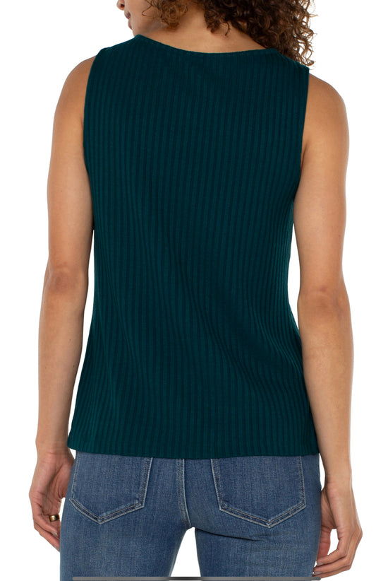 Sleeveless Boat Neck Rib Knit Top - Dark Forest