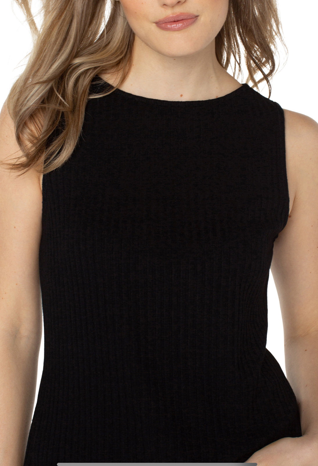 Sleeveless Boat Neck Rib Knit Top - Black