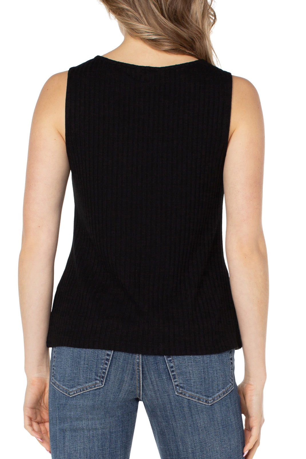 Sleeveless Boat Neck Rib Knit Top - Black