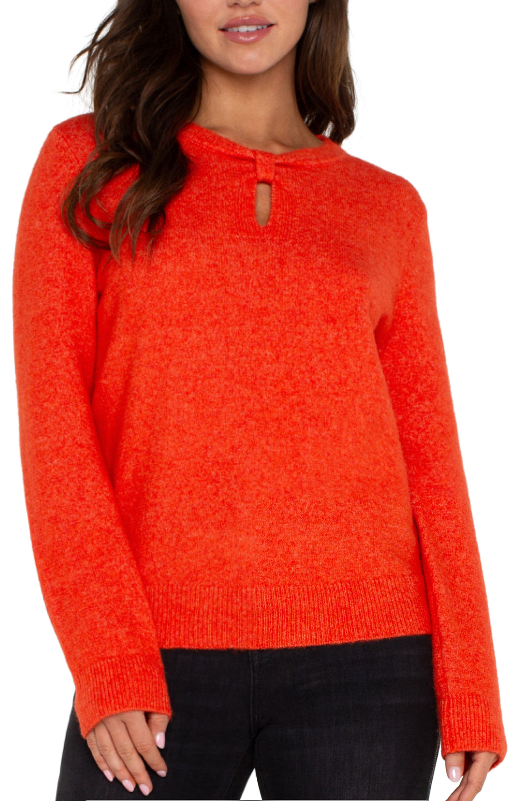 Long Sleeve Cut Out Bow Neck Sweater - Orange