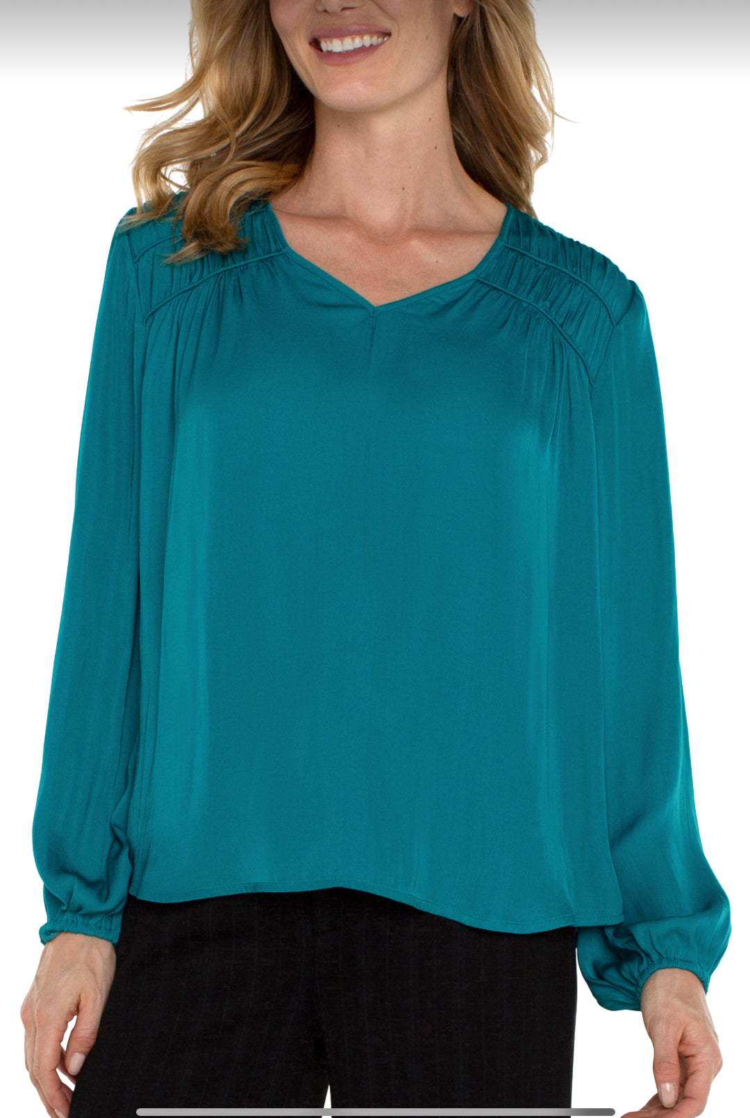 Long Sleeve Top with Smocking - Malachite