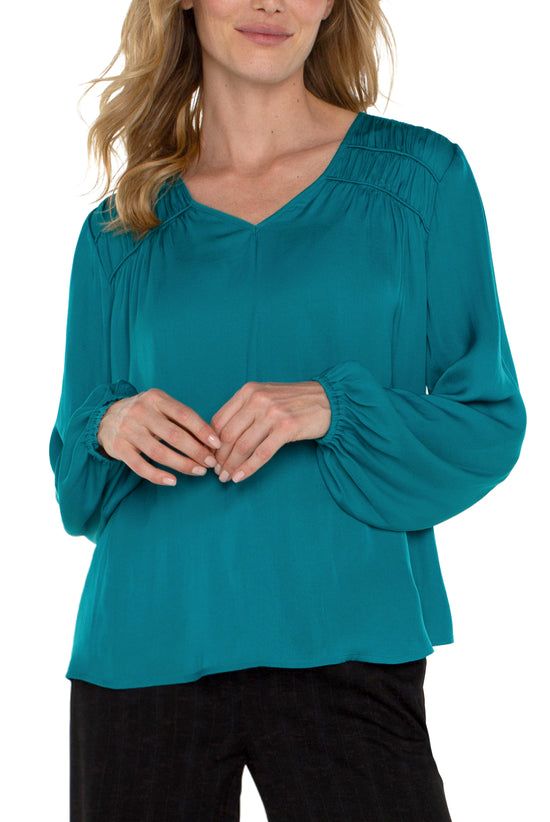 Long Sleeve Top with Smocking - Malachite