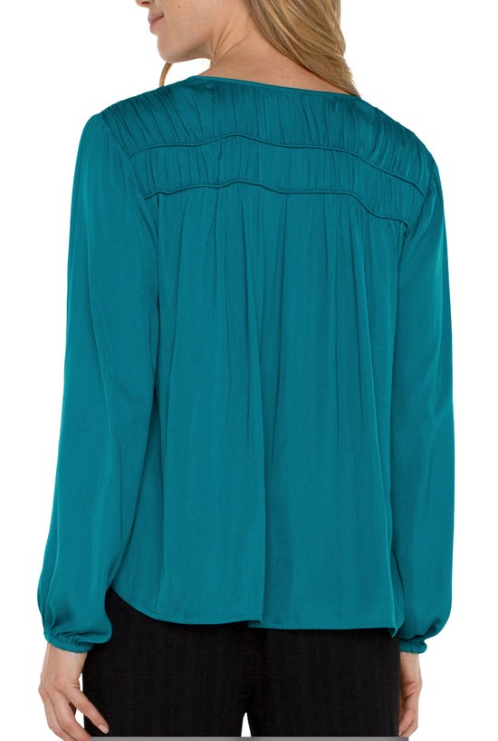 Long Sleeve Top with Smocking - Malachite