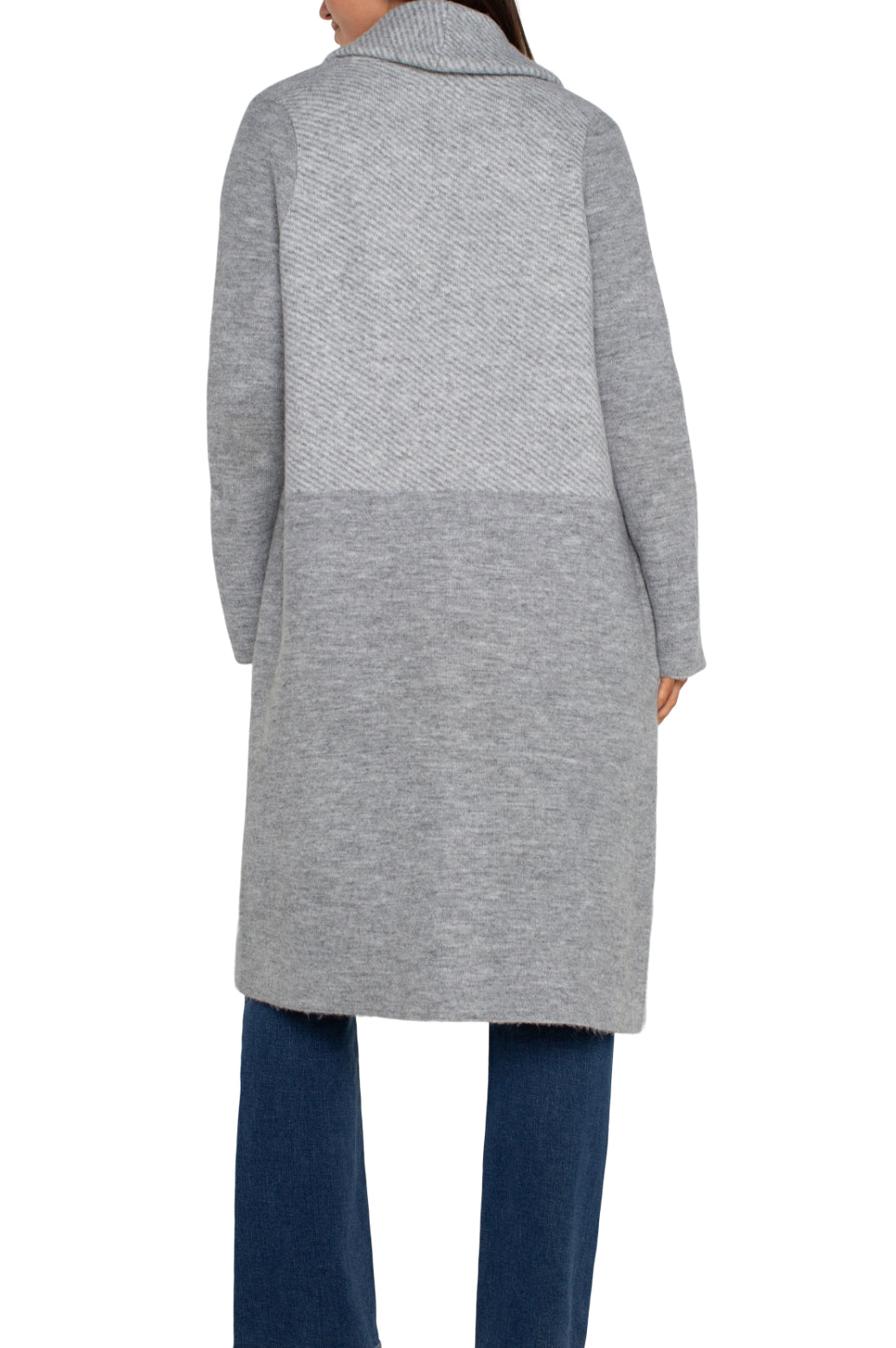 Open Front Shawl Sweater Coat - Grey