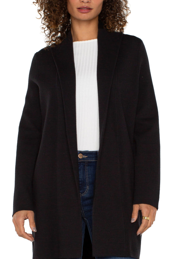 Open Front Shawl Sweater Coat - Black