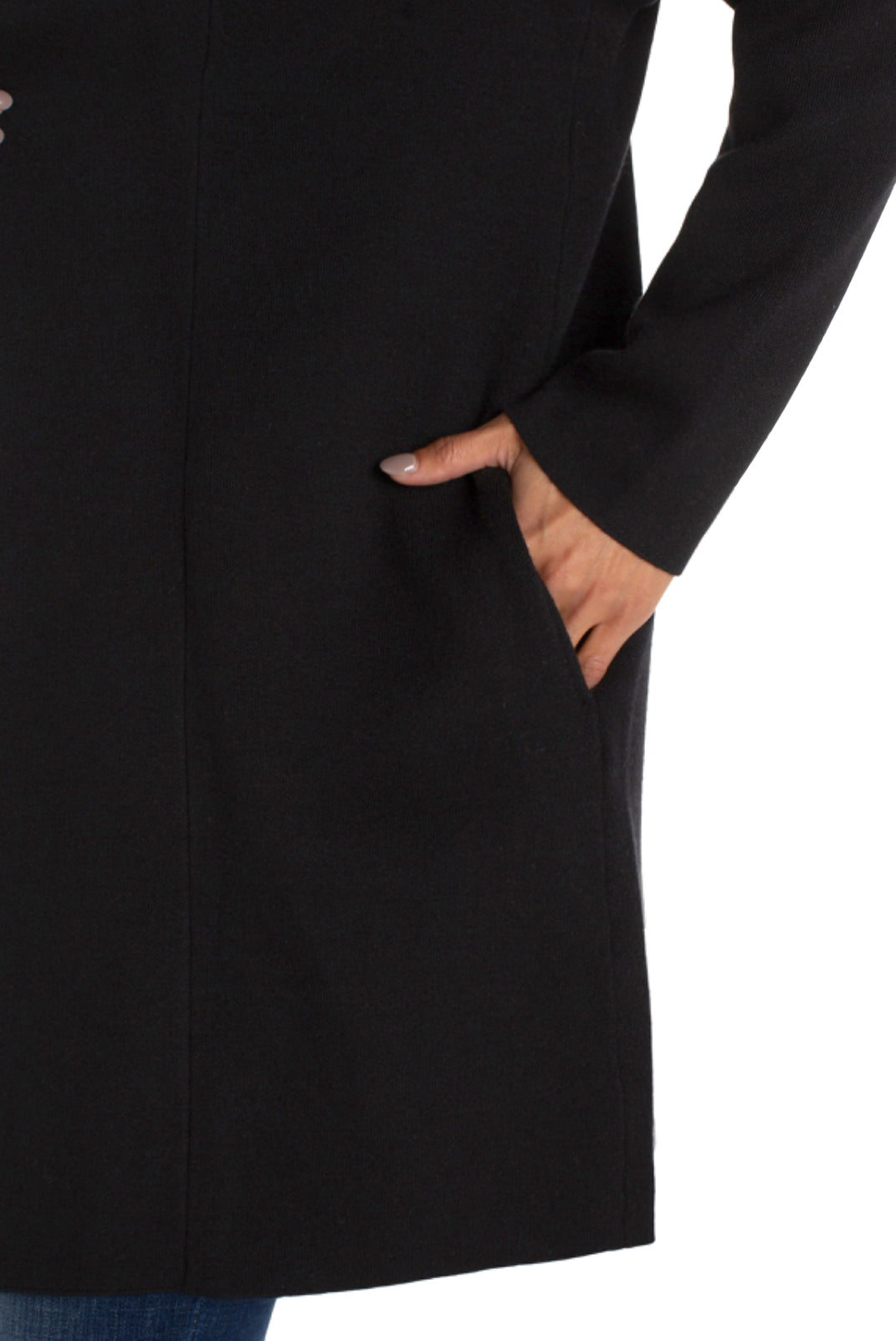 Open Front Shawl Sweater Coat - Black