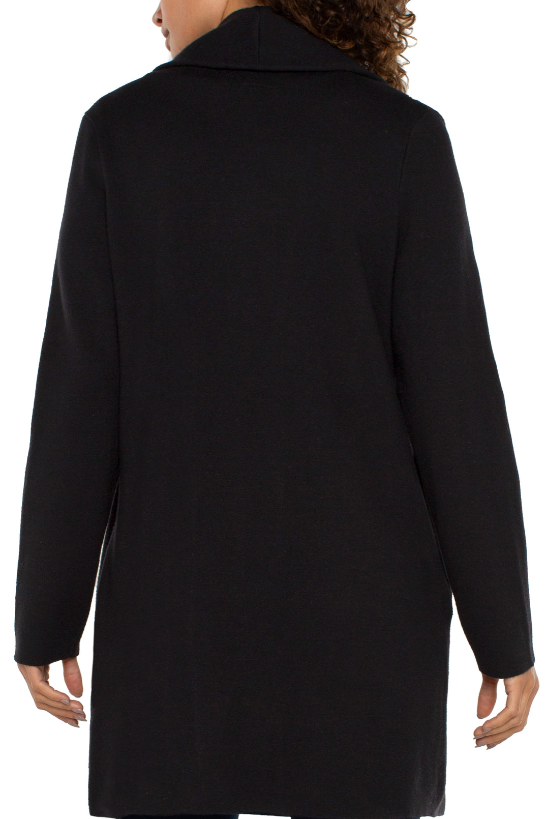 Open Front Shawl Sweater Coat - Black