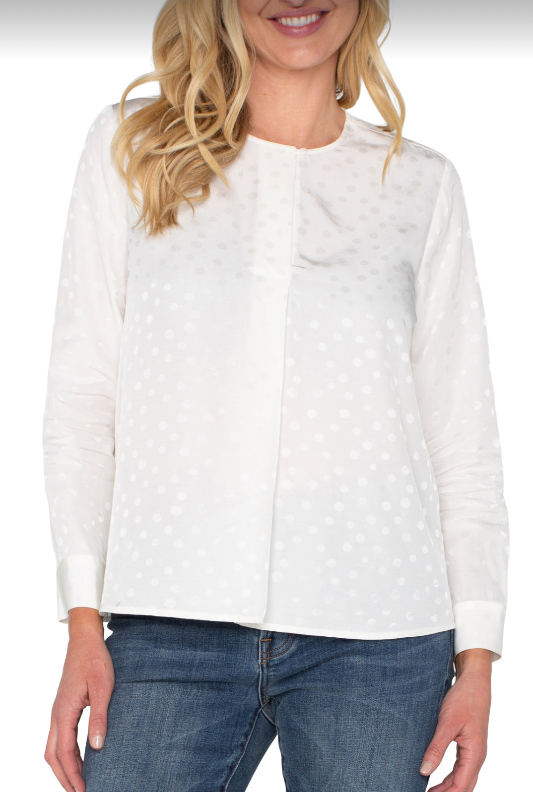 Long Sleeve Popover Top - Porcelain Dot