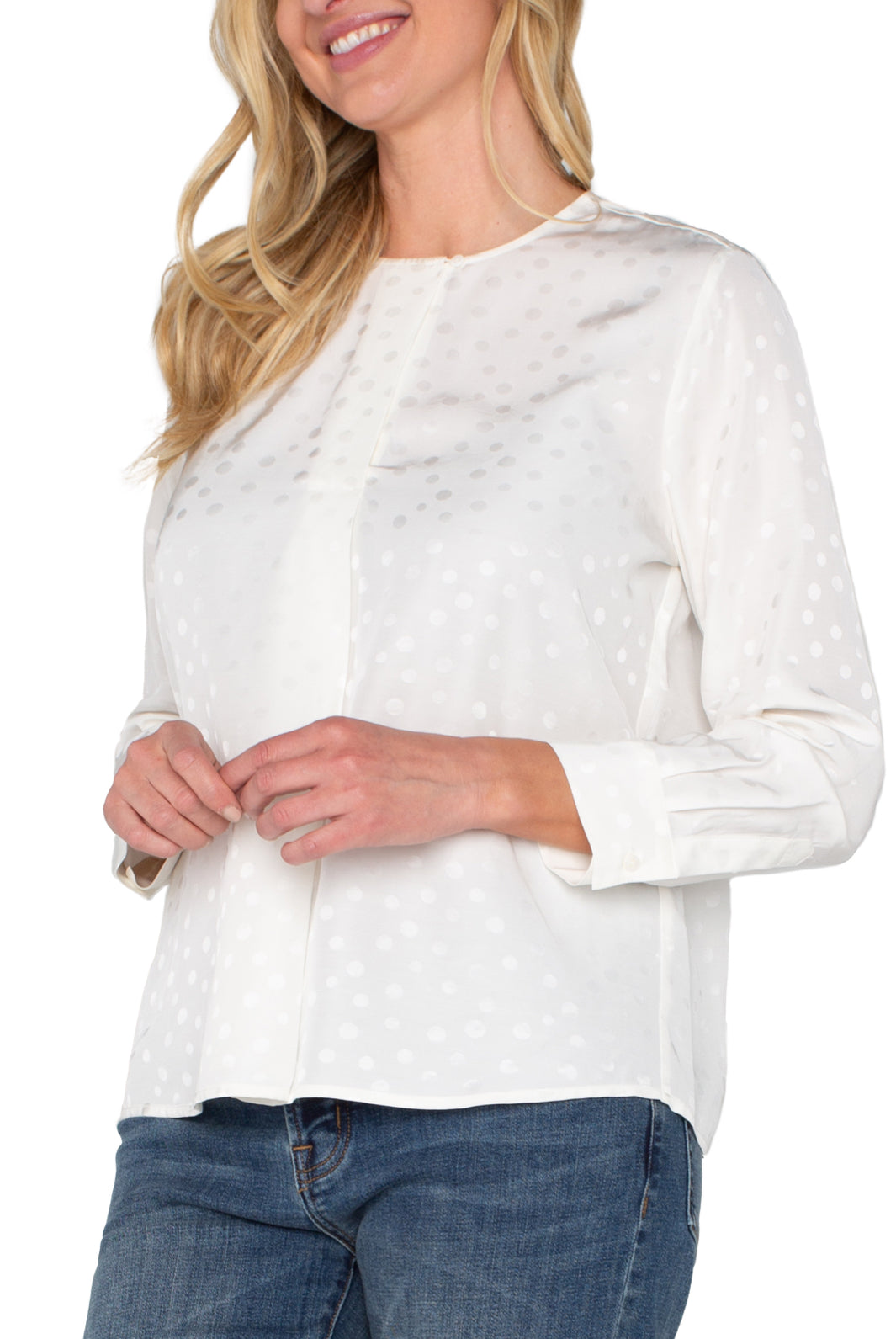 Long Sleeve Popover Top - Porcelain Dot