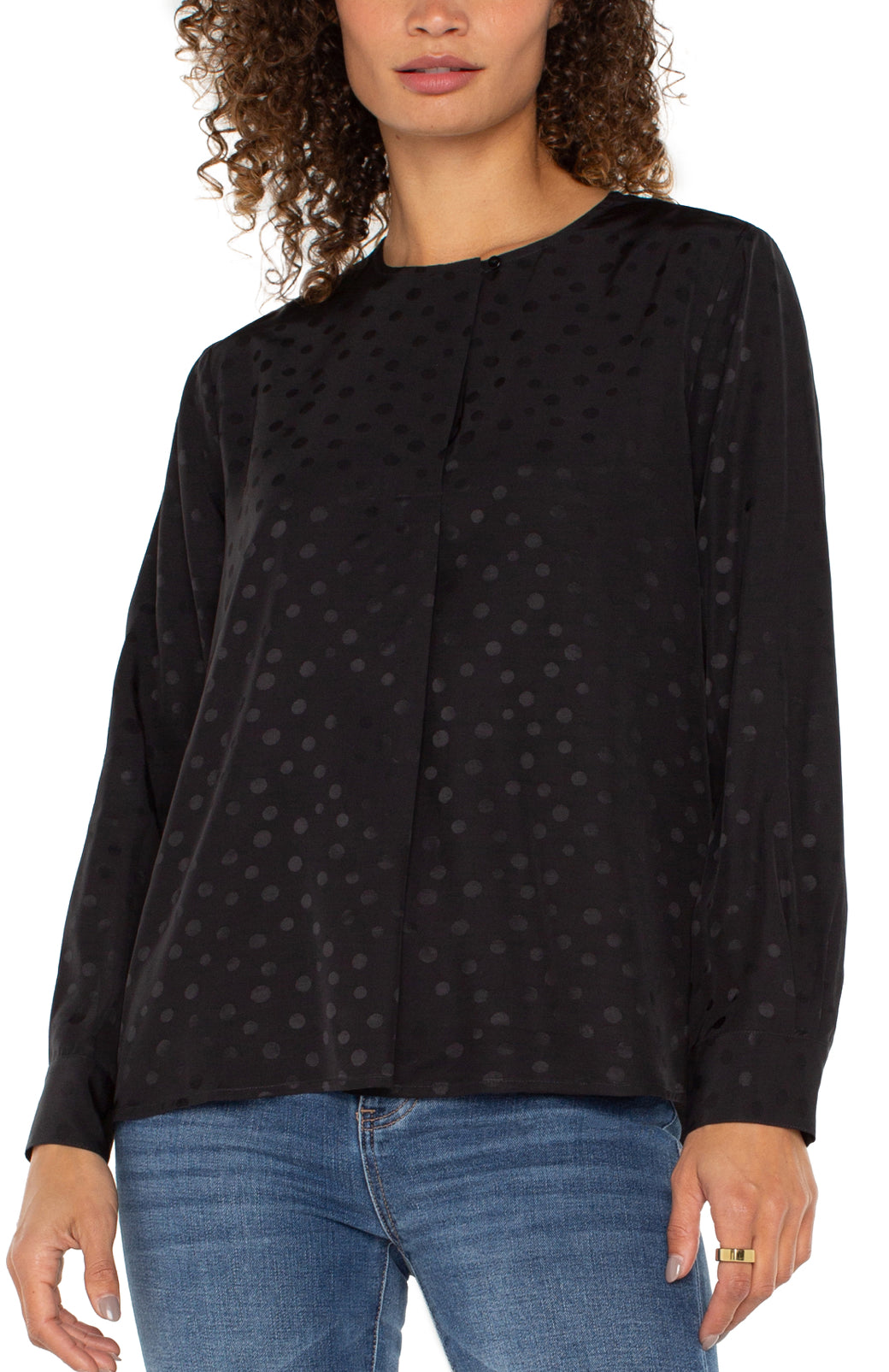 Long Sleeve Popover Top - Black Dot