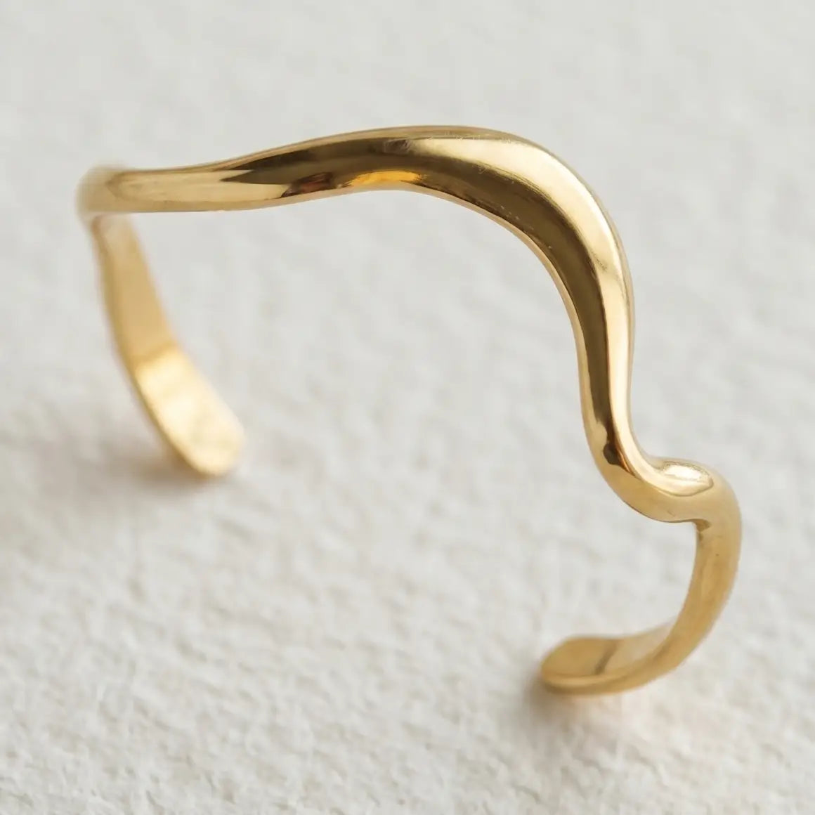 Sculptured Wave Gold Cuff Bracelet