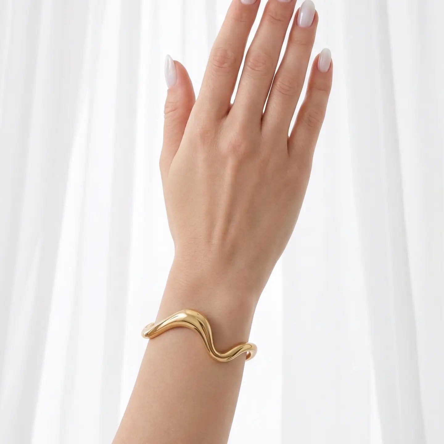 Sculptured Wave Gold Cuff Bracelet