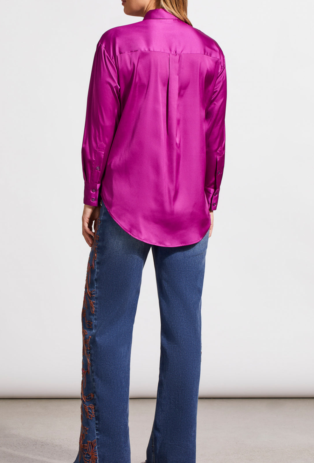 Flowy Satin Button Up Top - Bright Violet