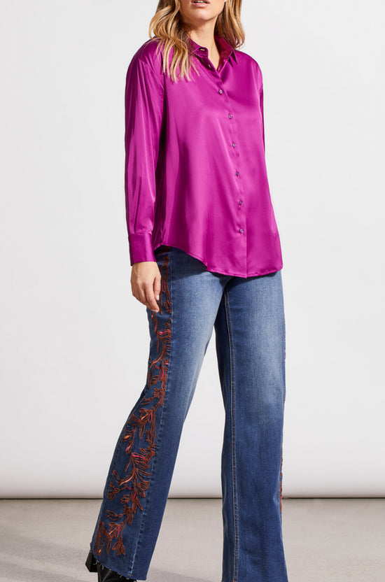 Flowy Satin Button Up Top - Bright Violet