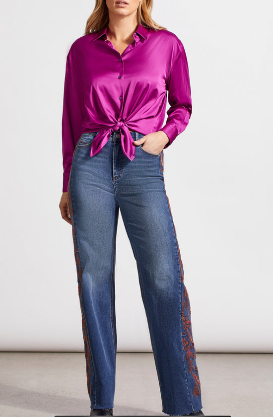 Flowy Satin Button Up Top - Bright Violet