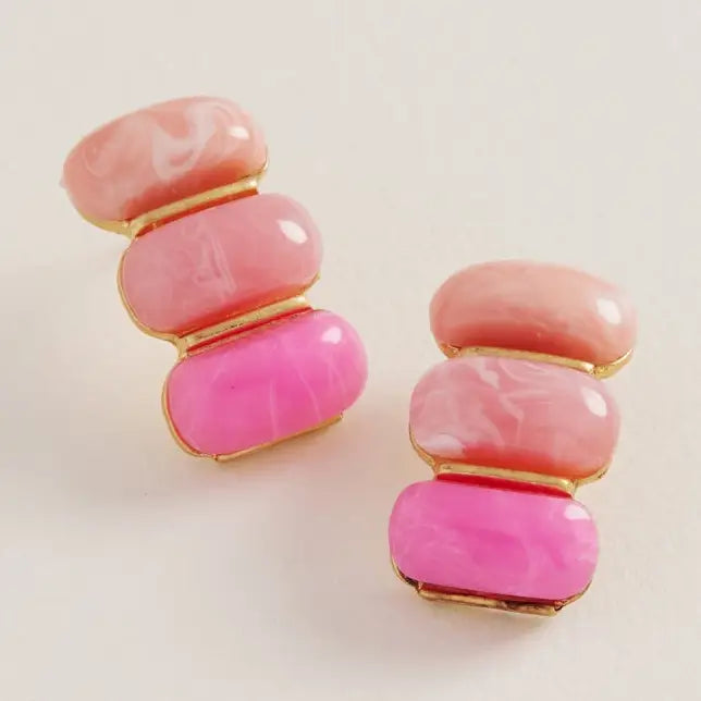 Oval Resin Stone Earrings - Pink