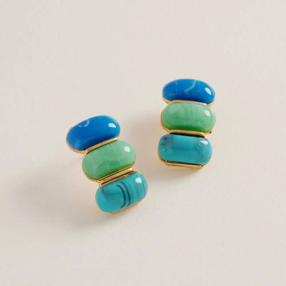 Oval Resin Stone Earrings - Blue