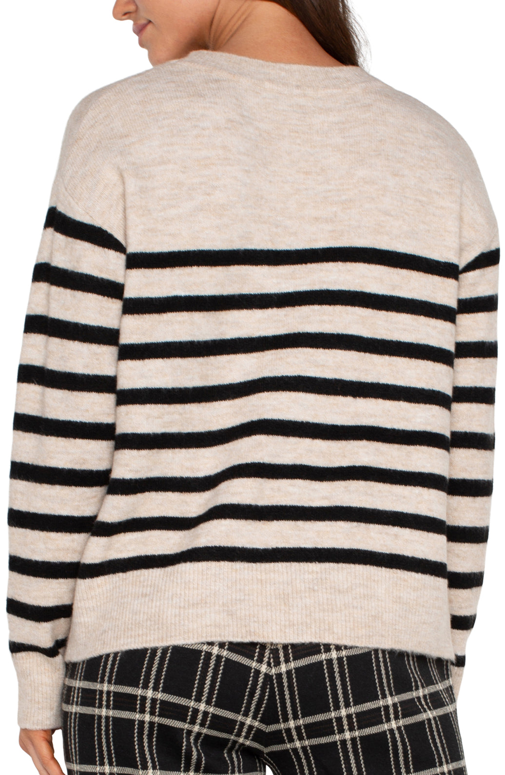 Long Sleeve Crew Neck Sweater with Drop Shoulders - Oatmeal Heather