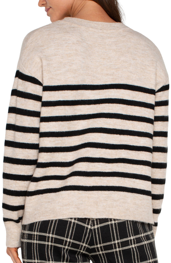 Long Sleeve Crew Neck Sweater with Drop Shoulders - Oatmeal Heather