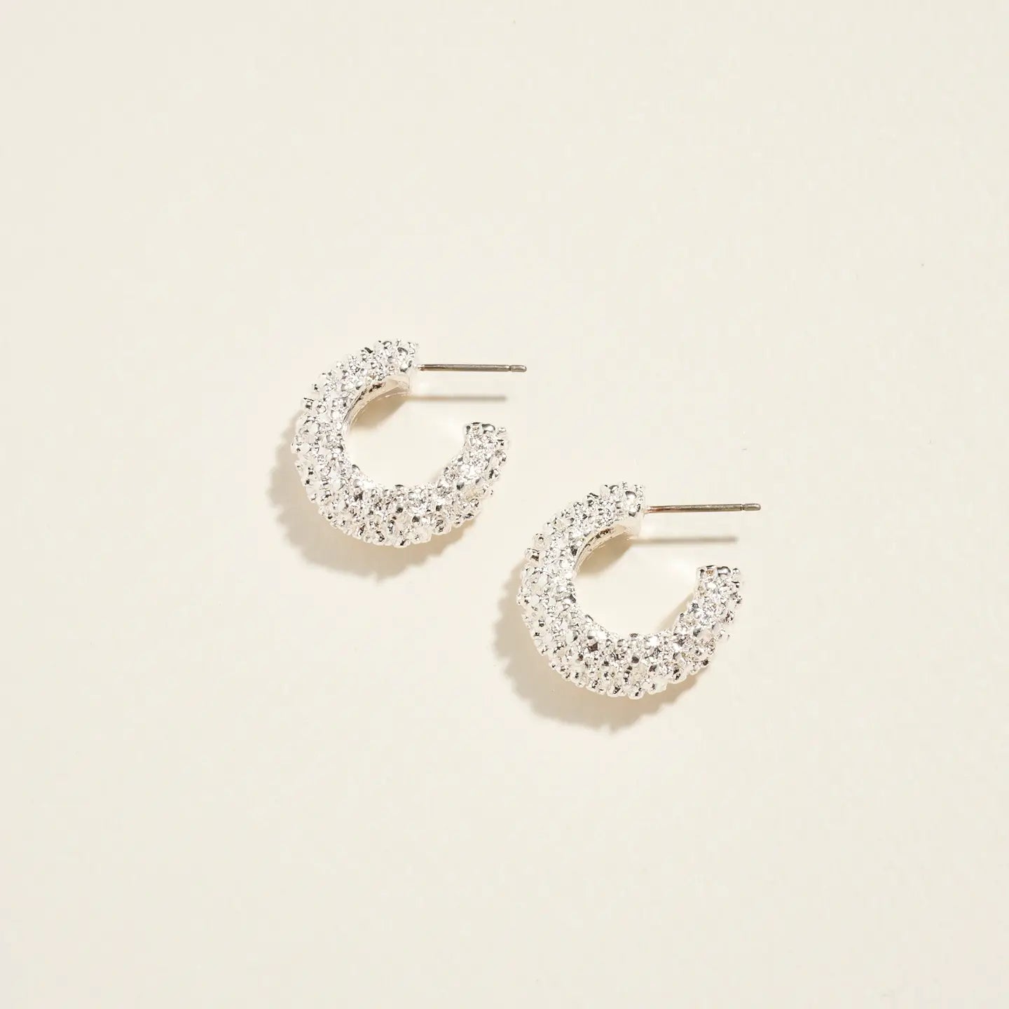 Textured Metal Hoop Earrings - Silver