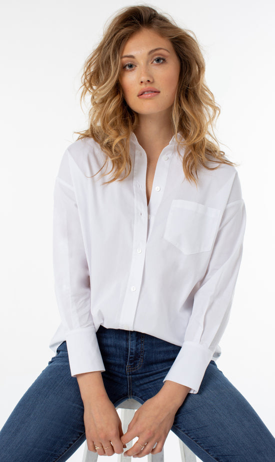 Classic Button Front Top - White