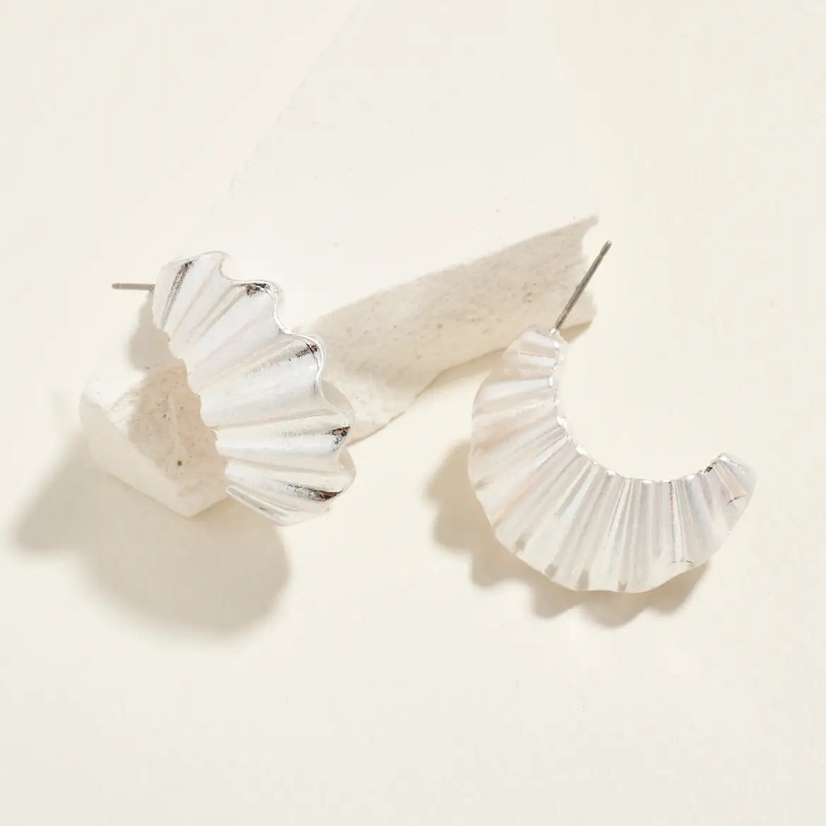 Vintage Textured Hoop Earrings - Silver