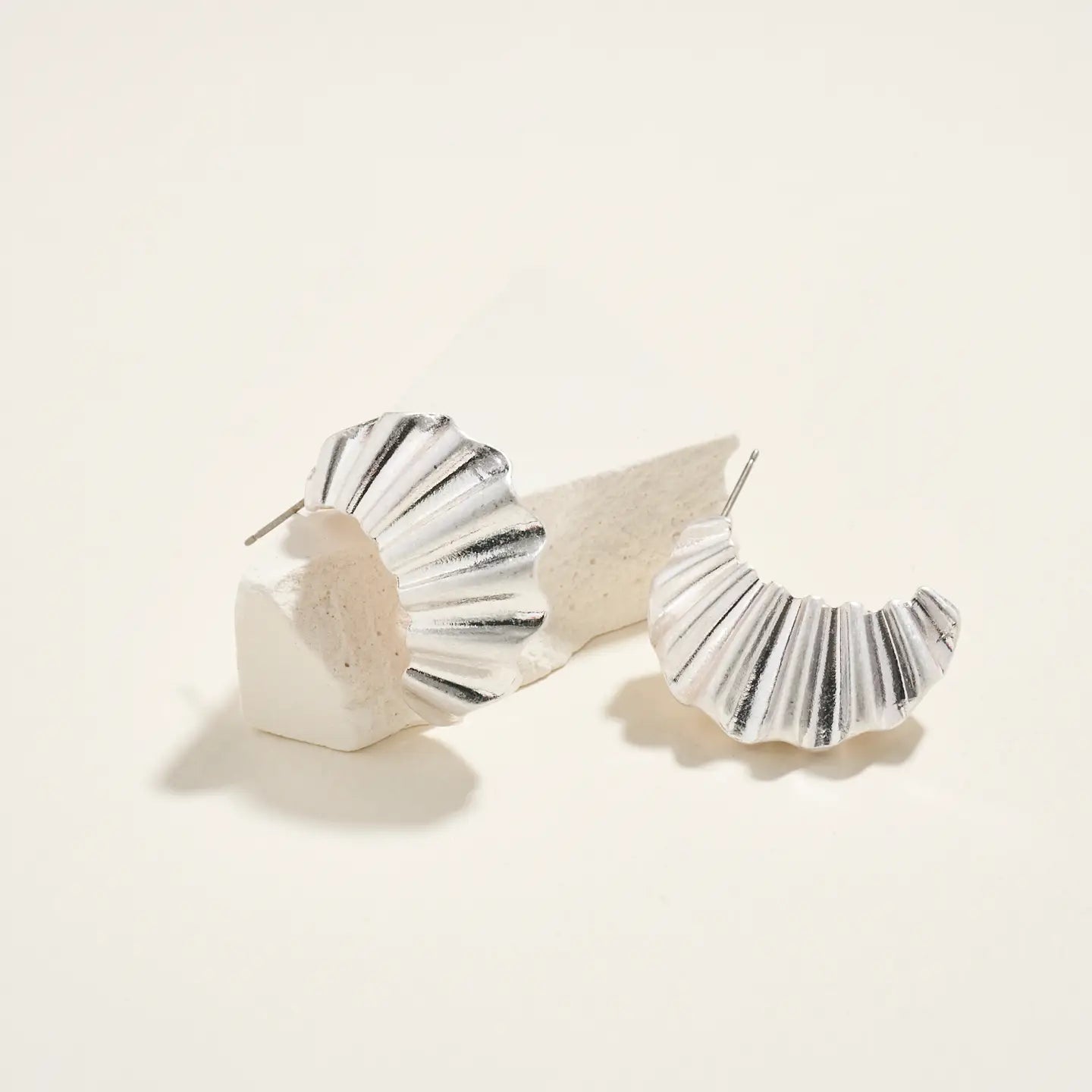 Vintage Textured Hoop Earrings - Silver